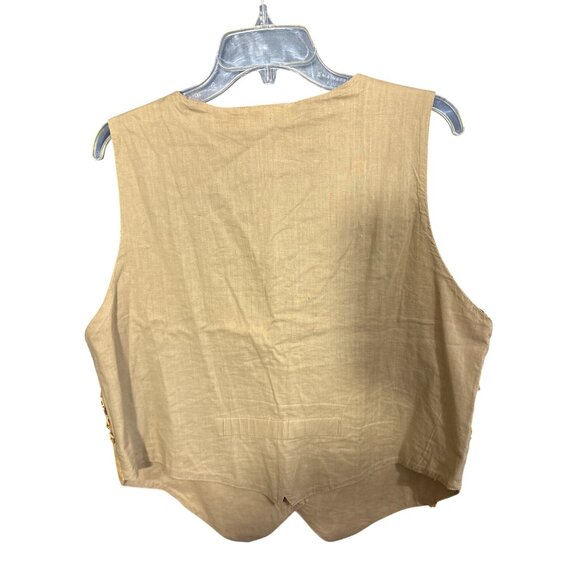 Vintage Passports Of Pier 1 Imports Womens Tan Embroidered Button-Up Linen Vest - Picture 4 of 4